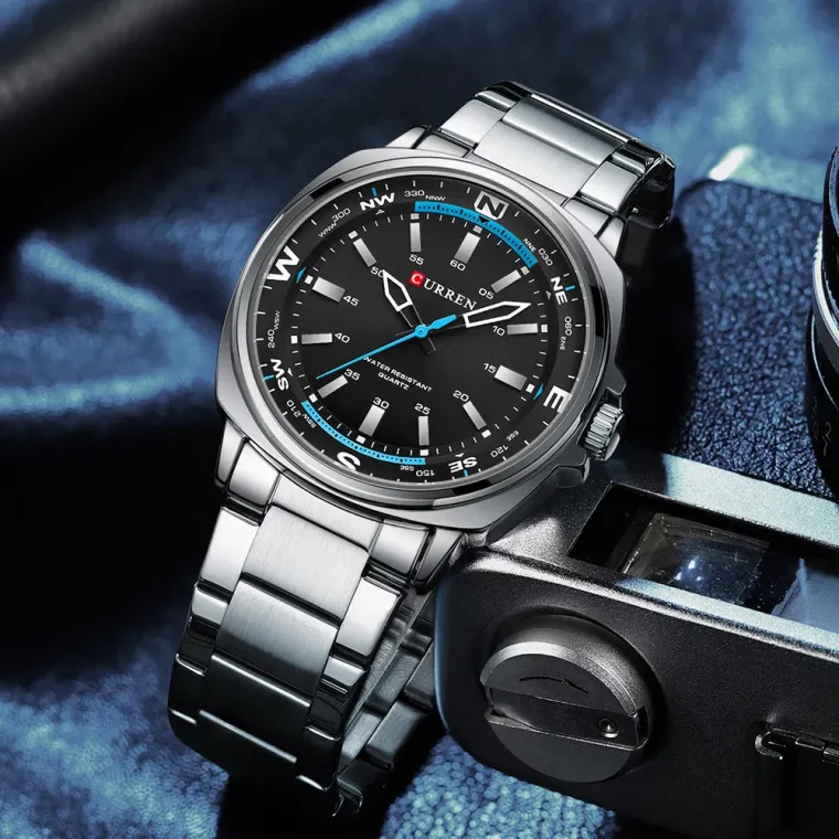 CURREN 8455 — Acero, 41 mm y agujas luminosas