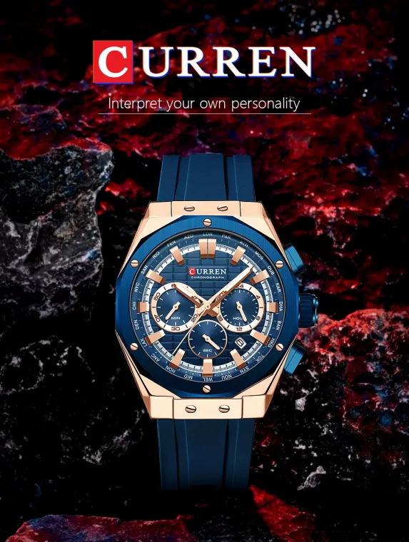 CURREN 8464 — Cronógrafo deportivo de 45 mm con correa de silicona
