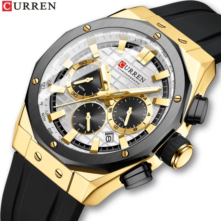 CURREN 8464 — Cronógrafo deportivo de 45 mm con correa de silicona